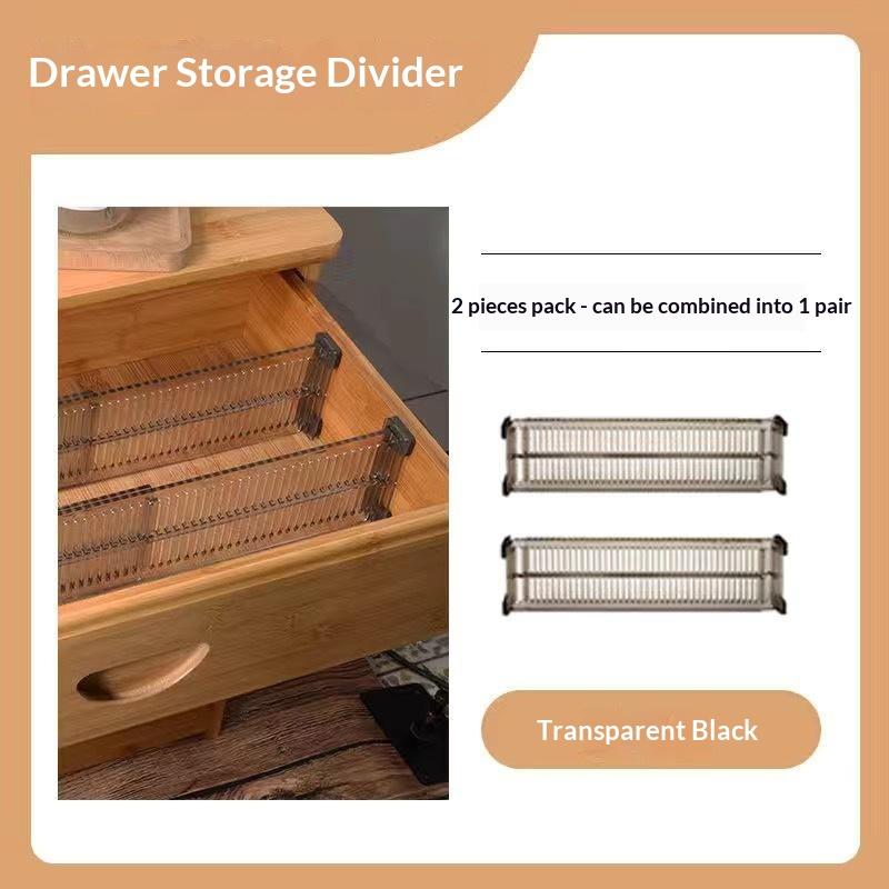 2 Pcs Adjustable Clear Plastic Drawer Dividers With Non Slip Pads Expandable Design For Kitchen Dresser Storage