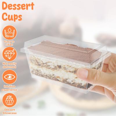 50 Pcs Dessert Cups with Lids and Spoons Reusable Clear Parfait Cups Rectangle Plastic Serving Bowls for Desserts Mousses