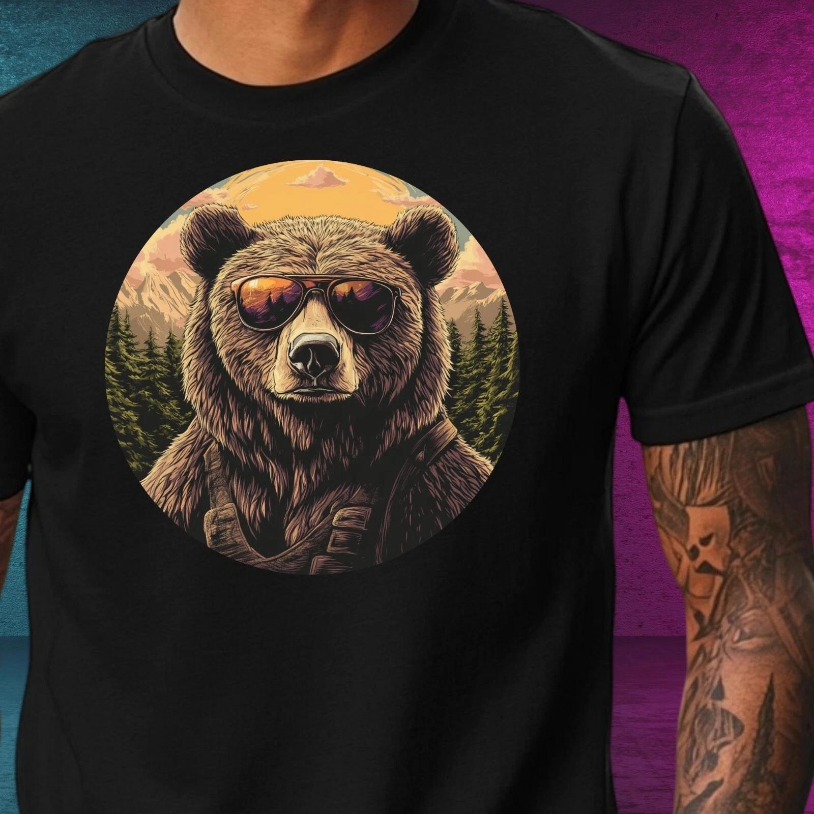 T-Shirt Herren Grizzlybär mit Sonnenbrille Motiv Baumwolle Größe XS bis 5XL XXL