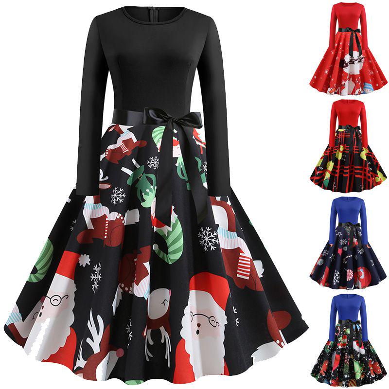 Elegant Women Long Sleeve Christmas Costume Dress In Vintage Santa Style