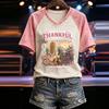 Women's Casual V-Neck Short Sleeve Letter Graphic T-Shirt
