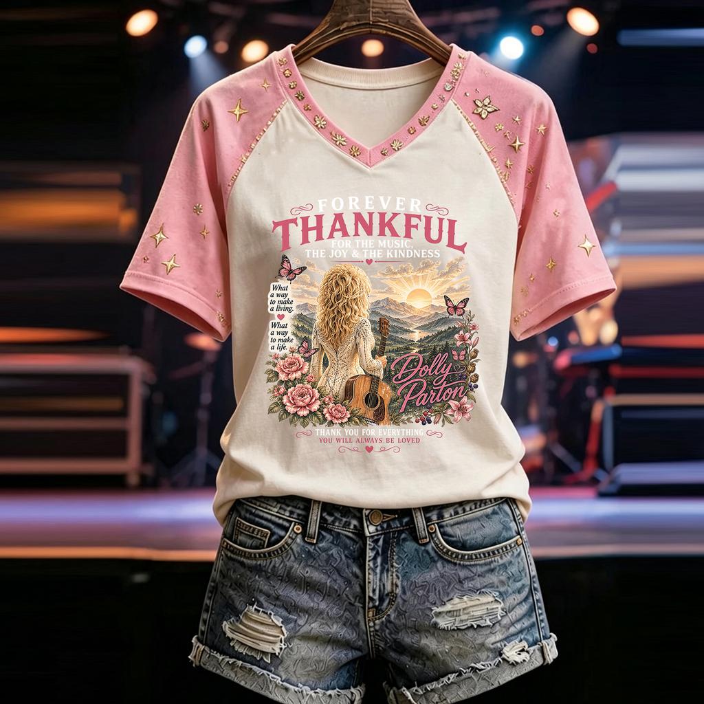 Women's Casual V-Neck Short Sleeve Letter Graphic T-Shirt