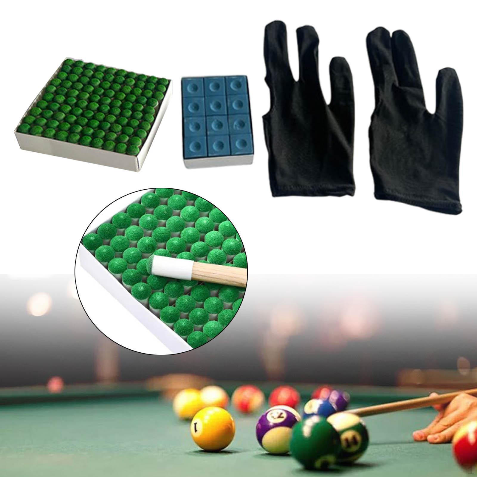 

100 Count Billiard Tips Replacement Set with Chalk And Cover for Cue Players зелений