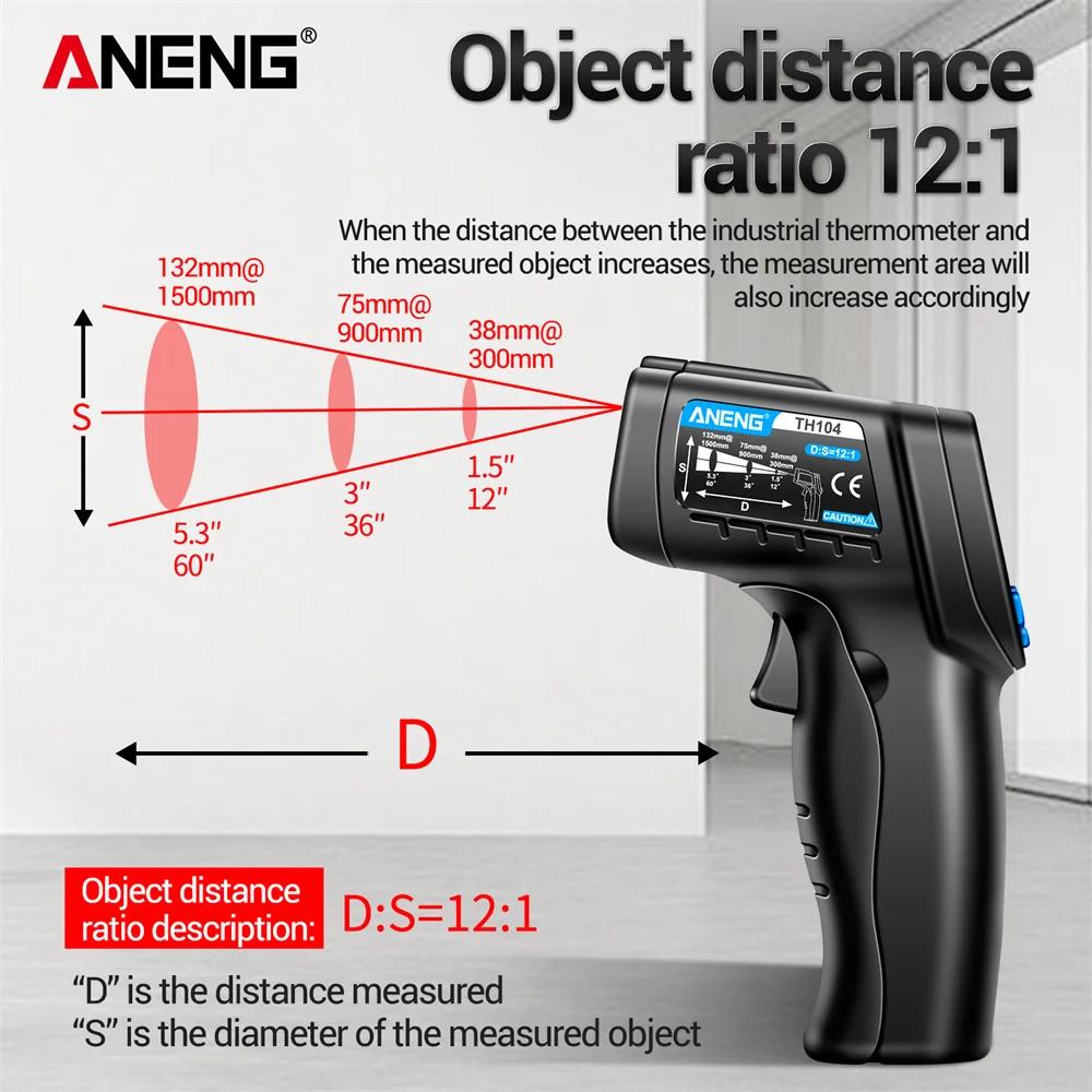 New High Precision ANENG TH104 Infrared Thermometer -50℃~550℃ Ratio VA Reverse Screen High Low Temp Alarm Laser Data Hold Temperature Measuring Gun