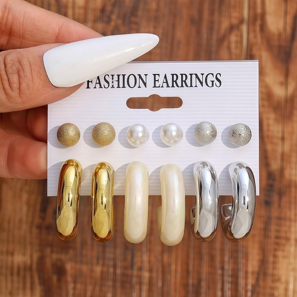 6pairs Chunky Water-drop Drop Earrings Glossy Luxury Chunky Waterdrop Earrings Matte Finish Bead Stud Earring
