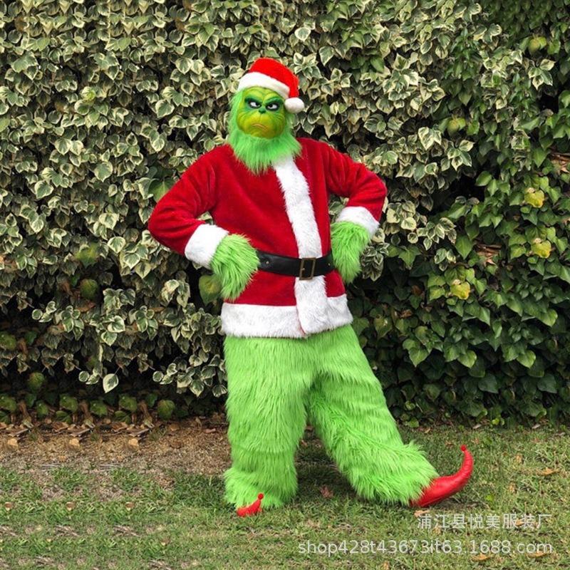 Christmas Costume Clothes Santa Claus Grinch Green Hair Grinch Performance Costume