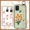 Silicone Waterproof Phone Case For UMIDIGI A9 Protective Oil Painting Flower Wrist Strap Kickstand Dirt-resistant Ring