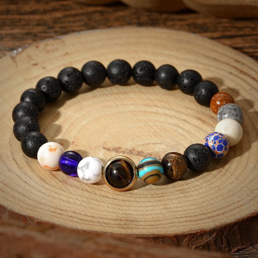 Retro Couple Bracelet, Starry Sky Milky Way Bracelet, Volcanic Stone Eight Galaxies Bracelet.