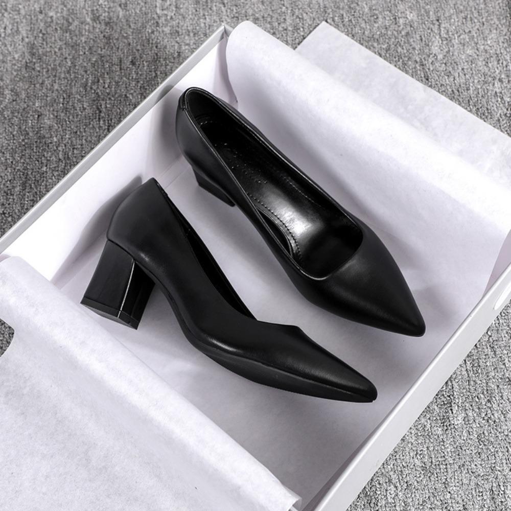 Women's French Nude High Heels 2025 Spring Autumn New Soft Leather Non-Tiring Feet Commuting Work Interview Versatile Shoes XCY40-555