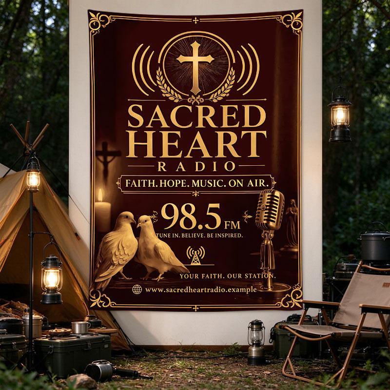Sacred Heart Radio Vintage Gold Cross Faith Poster Art