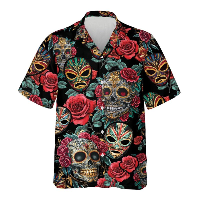 Maglietta da uomo con stampa 3D Maschera da wrestling messicana Lucha Libre Manica corta Collo a revers Top Estiva Street Camicie Hawaiane