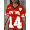 2026 Damen Amerikanischer Stil NEW YORK 13 Aufdruck V-Ausschnitt Kurzarm T-Shirt Sommer T-Shirt Baseball Trikots Gestreift täglich Sport T-Shirt