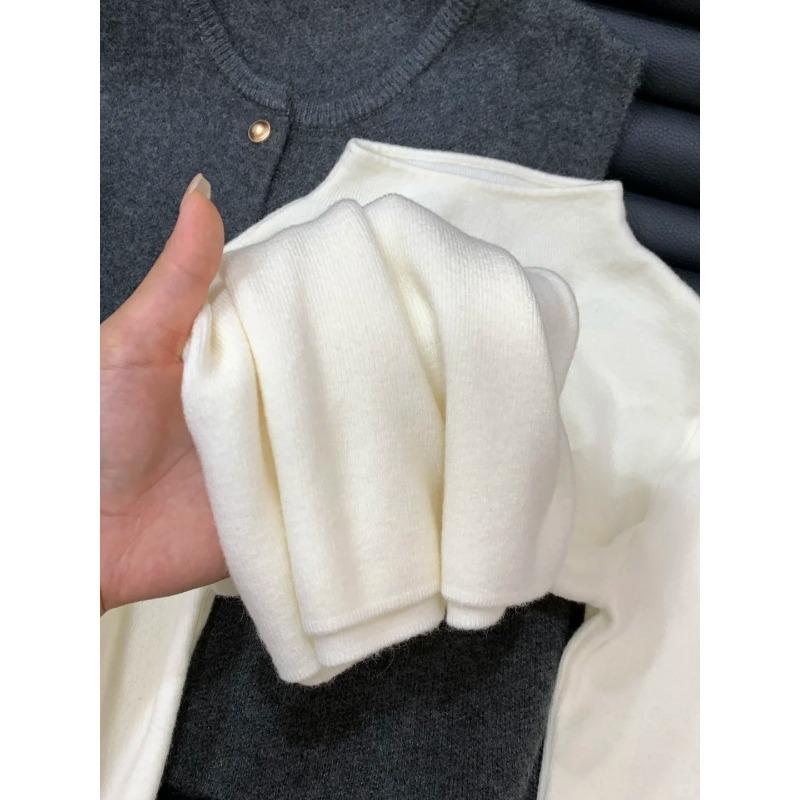 Temperament Soft Waxy Semi-turtleneck Sweater Bottoming Shirt Women's Autumn and Winter Velvet Thickened Solid Color Knitted Top with Inside