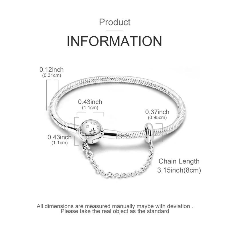 Original Bracelets 925 Silver Snowflake Heart Safety Chain Charms Bead Bracelet For Birthday Wedding Jewelry DIY Making