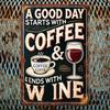 Vintage Iron Coffee Wine Cart Decorative Retro Sign Good Day Starts with Coffee Wine Festival Gift Wall Art for Kitchen