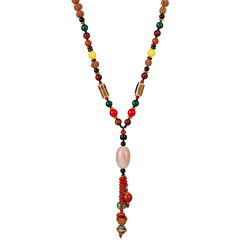 Retro-High-End-Achat-Pullover-Kettenanhänger, ethnischer Stil, Damen, lange, vielseitige, quastenbesetzte Halskette, Temperament-Anhänger-Dekoration