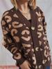 Autumn and Winter New Loose Casual Leopard Print Single Breasted Long Sleeved V-neck Knitted Sweater Jacket 3539 KTB