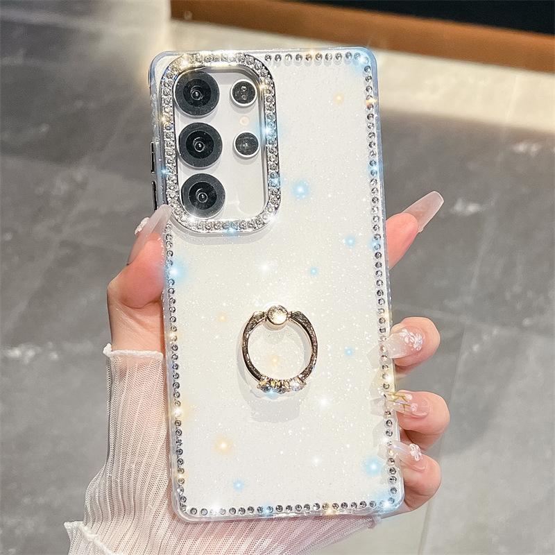 Side Diamond Glitter Powder Imd Hard Shell Suitable for Samsung S25S24S23 Ultra Diamond Ring Buckle Phone Case A16 A56