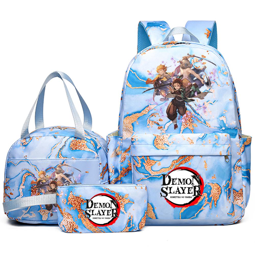 3Pcs/set Anime Demon Slayer Printed Backpack Handbag Pencil Case for Teenager Student Girl Boy Bookbag Schoolbag Large Capacity Waterproof Travel Bag