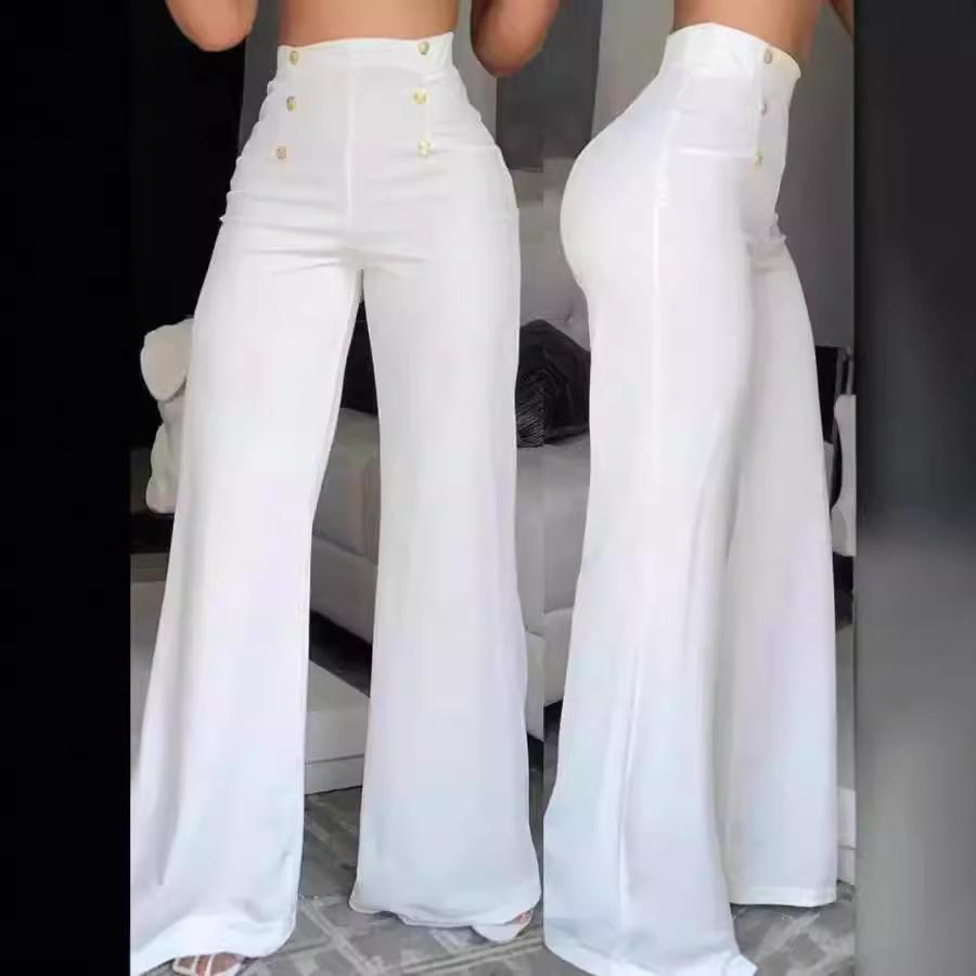 Elegant Casual High Waist Wide Leg Pants Fashion Loose Button Long Pant Office Solid Spring Autumn Womens Clothing New Pant