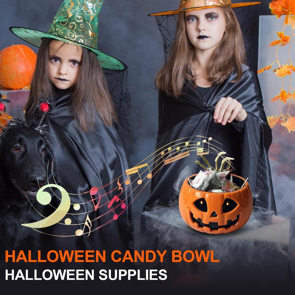 Halloween Bowl Pumpkin Candy Dish Sugar Container With Moving Skeleton Hand For Gathering Porch Classroom Birthday Halloween