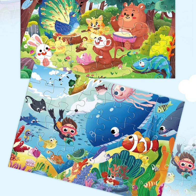Childrens Paper Puzzle Set 36 Pieces Animal Theme Educational Learning Toy Carry Handle Case Gift for Kids 3 to 6 Years