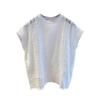 Women's White Lace Cotton Top - 2025 Summer Flutter Sleeve Patchwork Design