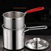Type 304 Steel Stovetop Frying Saucepan Set with Removable Perforated Basket, Lid, and Narrow Deep Shape for Frying Modest Servings and Draining