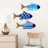 3 Stuks Vintage Houten Vissen Nautische Muurkunst, Rustiek Meerhuis Hangend Strand Decor, Kust Blauwe Vissen Muursculptuur voor Badkamer, Woonkamer