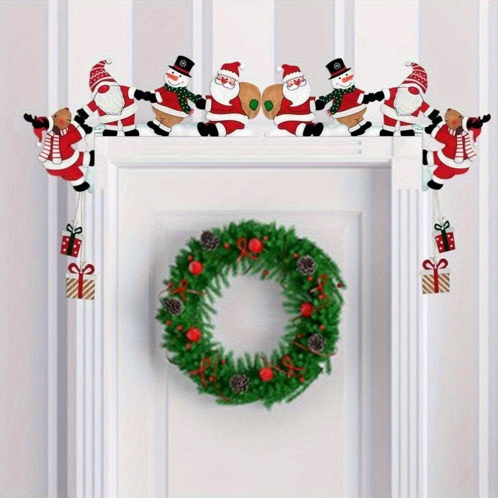 2D Flat, Charming Wooden Santa Claus, Snowman and Reindeer Door Frame Decoration-Hang Holiday Ornament,Christmas Wall Decoration
