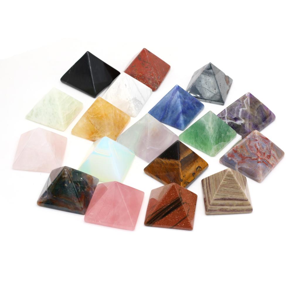 1Pc Reiki Healing Crystal Pyramid Ornament Decoration Energy Natural Stone Quartz Agate Amethyst Jade Gemstone Home Decor Jewelry Mini Furnishings 4cm