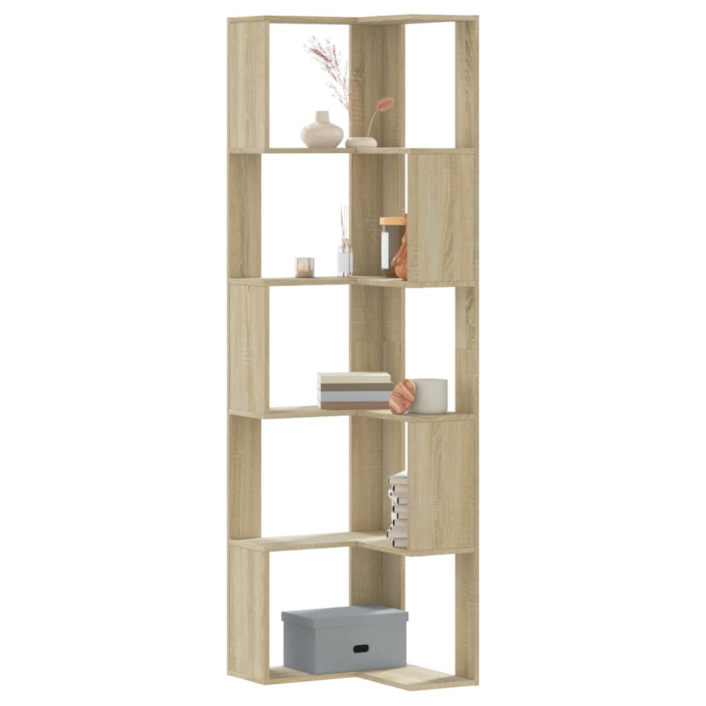 Corner Bookshelf 5 Shelves Sonoma Oak Finish 50 X 50 X 179 Cm Particleboard