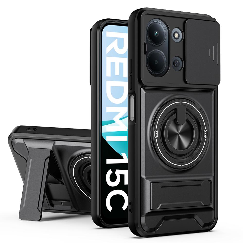 KEYSION Magnetic Phone Case for Redmi 15C 171mm 173mm Slide Camera Protection Upright Kickstand Shockproof Cover for POCO C85