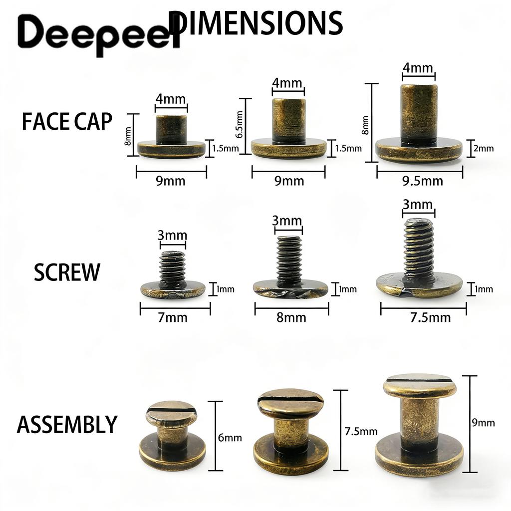 10/20/30Pcs 5-8mm Flat Head Screws Nail Metal Double Cap Side Round Rivet Leather Craft Wallet Fastener DIY Hardware Accessories