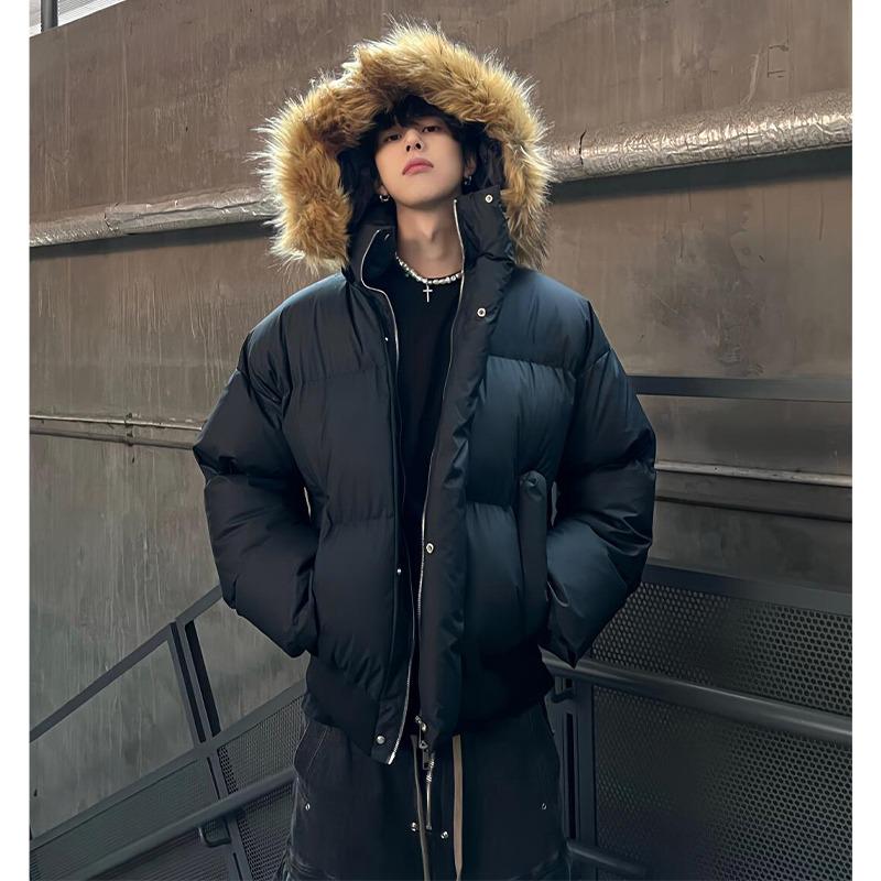 Мужская зимняя парка с капюшоном и меховой отделкой в американском стиле - Приталенная куртка 2XL