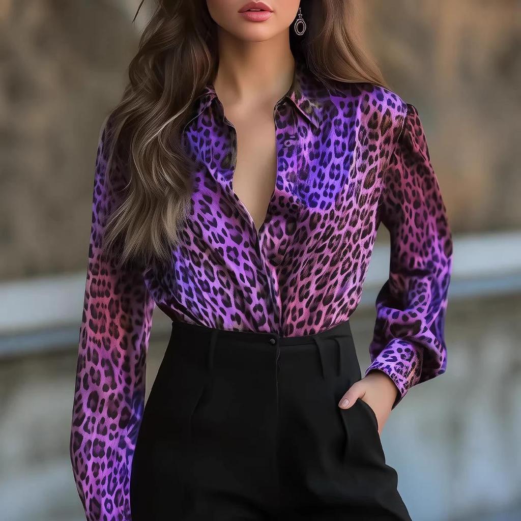 2026 Spring/Autumn Casual Loose Zebra Print Button-Up Shirt for Women