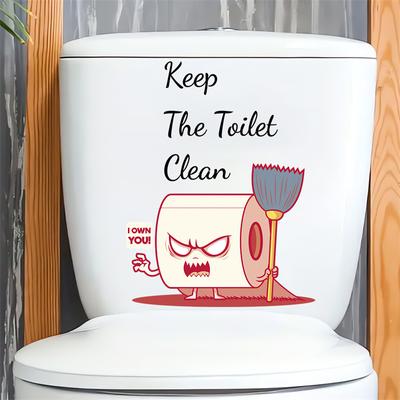Funny Roll Paper Toilet Sticker Toilet Lid Sticker For Bathroom Cartoon Sticker Decal Toilet Decoration Self-Adhesive Sticker
