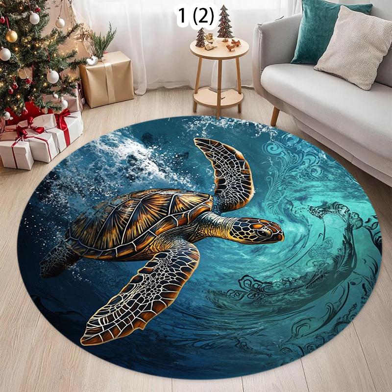 Tapis Tortue Effet 3D Tapis Rond Animal Marin Décoration Intérieure Cadeau Océanique Tapis Tortue Marine Turquoise Cadeau pour Amoureux des Tortues
