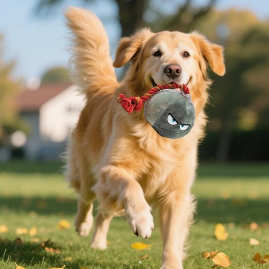 Plush Bombs Dog Chew Toy Bite Resistant Squeaky Stuffed Cartoon Bombs Cotton Rope Toy Stress Boredom Relief Dog Teething Interactive Toy