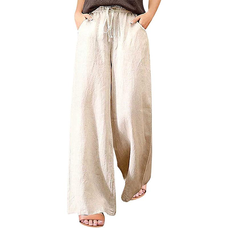 

Женские повседневные брюки широкого кроя из хлопка и льна с эластичной талией и шнуровкой XXXL абрикосовый