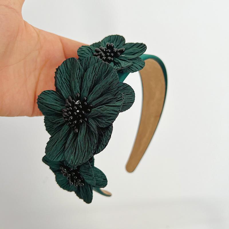 European and American Style Women's Wide-brimmed Pearl and Flower Headband Hair Accessory, Fashionable Headband Hair Accessory