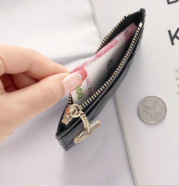 1pcs Soft sheepskin short wallet, small fragrance style diamond grid ultra-thin leather zipper mini change bag for women
