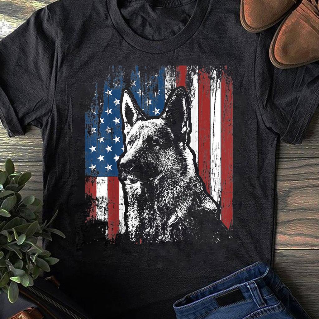 Patriotic German Shepherd American Flag Dog Gift Men Women T-Shirt - German Shepherd Dog,German Shepherd Dog Gift, German Shepherd Lover