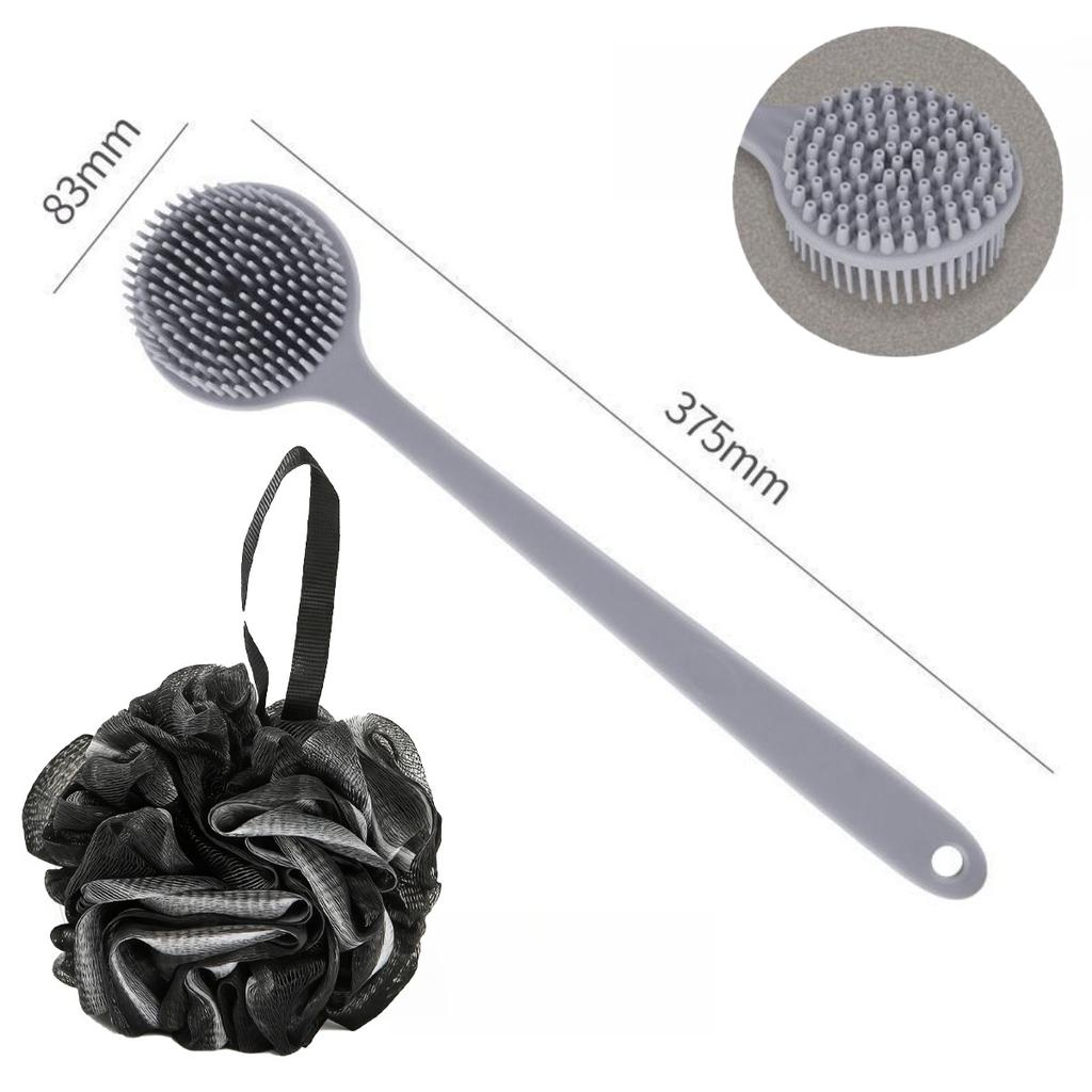 Double Sided Bath Brush Bath Puff Set Back Silicone Body Scrubber Silicone Long Handle Design for Body Exfoliation Deep Cleaning