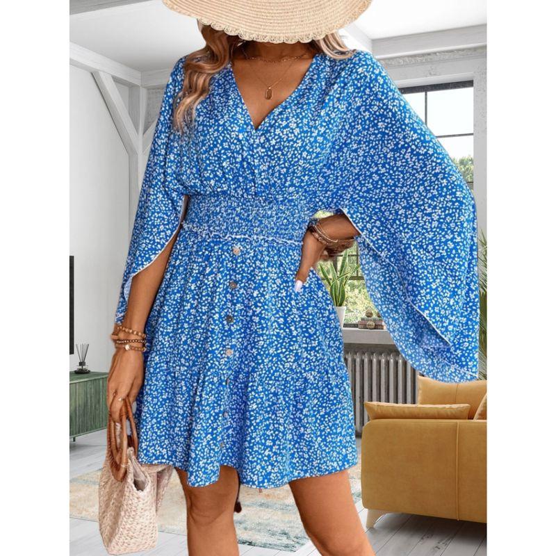 

Fashion Polka Dot Mori Style Retro Waist-Controlled V Neck Loose Export Fashion Long Body Small Fresh Autumn Winter Dress Blue M