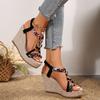 SyfIyno Summer Sandals Women's Fashion Open Toed Knitted Elastic Belt Slope Heel Thick Bottom High Heel Sandals Eleven Styles