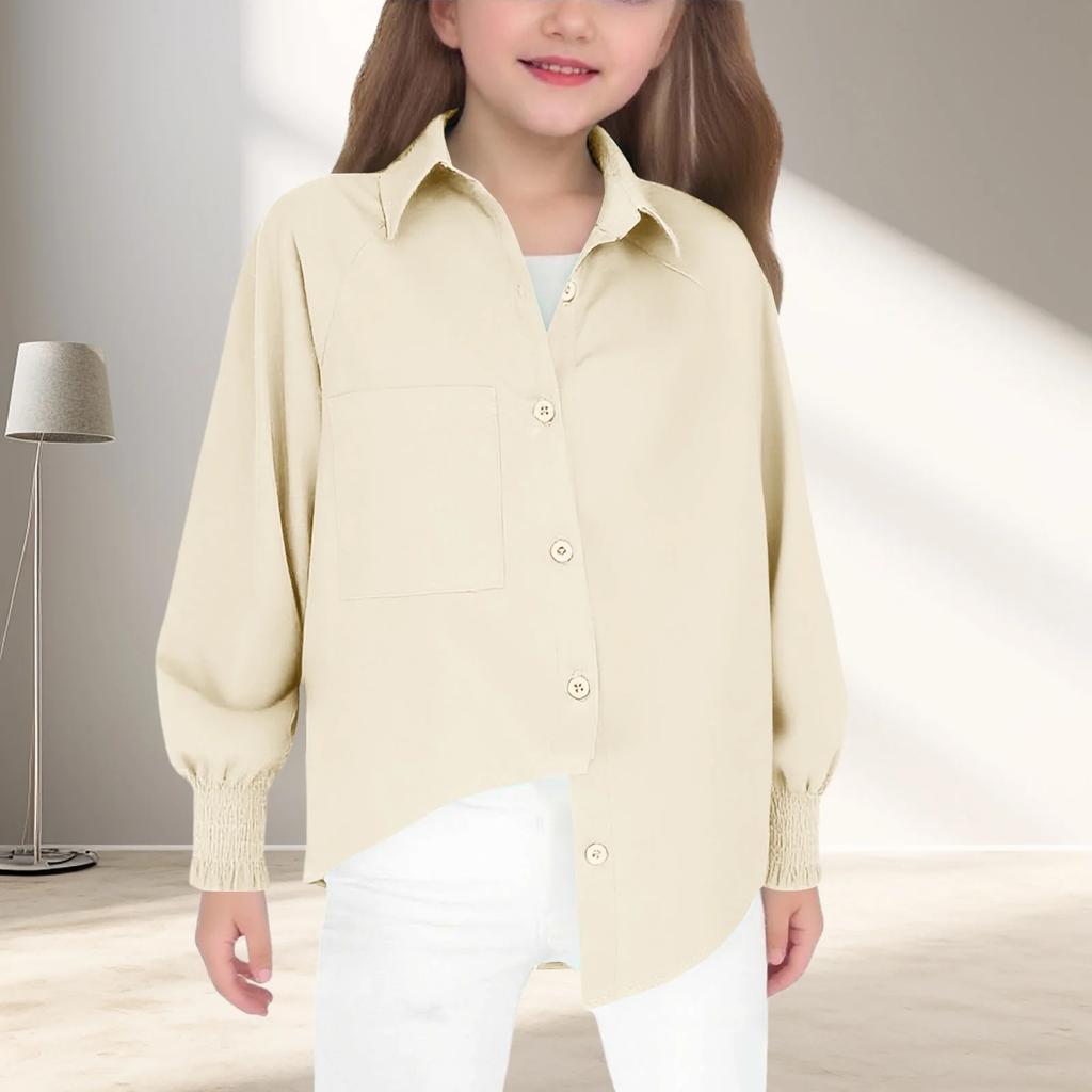 Moda Infantil Cor Camisa Top Confortável Manga Longa para Meninas Crianças Mais Velhas