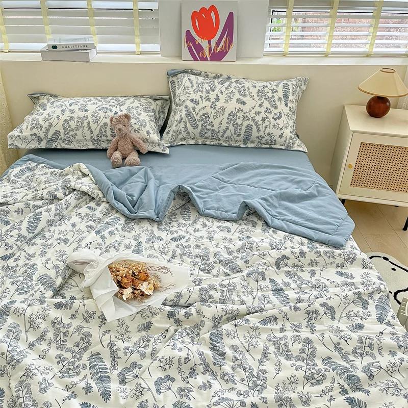 Cotton Air-Conditioning Quilt Cover for Children and Adults, Soft Flower, Double Printed, Washable Bed, Home Use, New