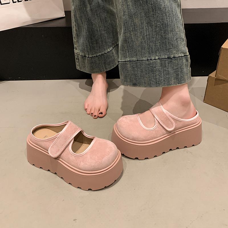 Fashion thick-bottomed bag head slippers for women's outer wear 2025 spring new retro versatile small man height half slippers