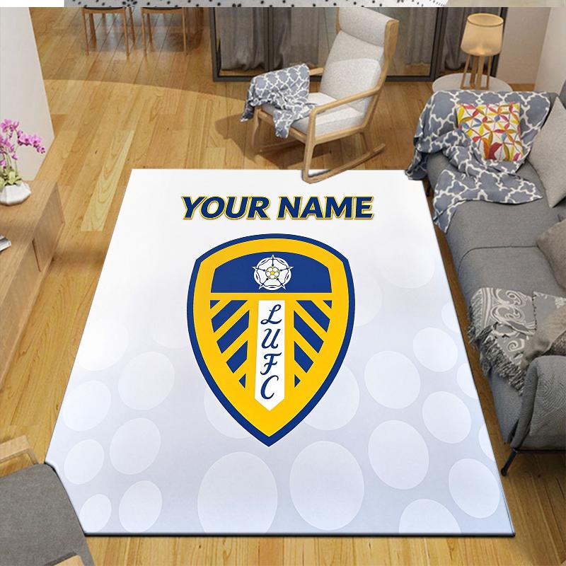Custom Name,Leeds United Home Sofa Decoration for Living Room & Bedroom, Non‑Slip Play Flannel Floor Mat for Game Room